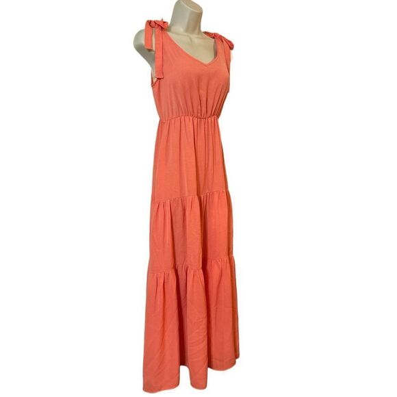 Everly Tiered Tie Strap Dress Coral Size Small - Picture 8 of 13